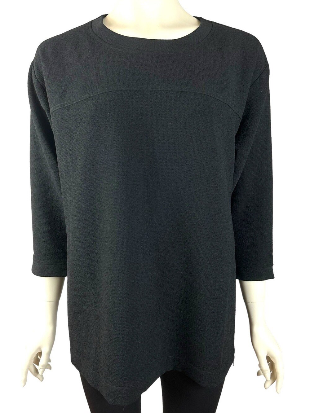 Madewell Tunic Top Women's Small 3/4 Sleeve Side Zipper Black Thick Crepe Shirt